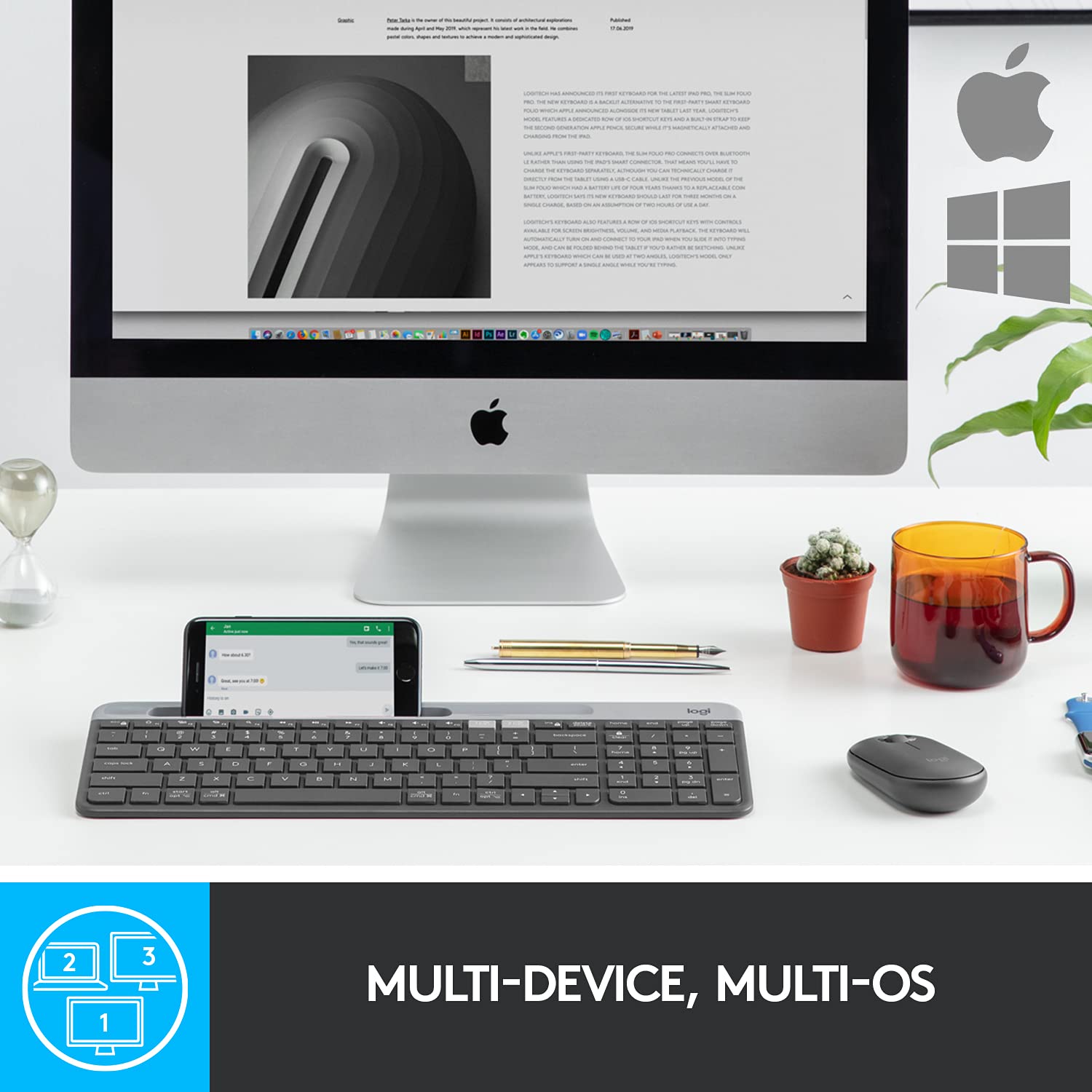 Logitech K580 Slim Multi-Device Wireless Keyboard – Bluetooth Receiver Graphite