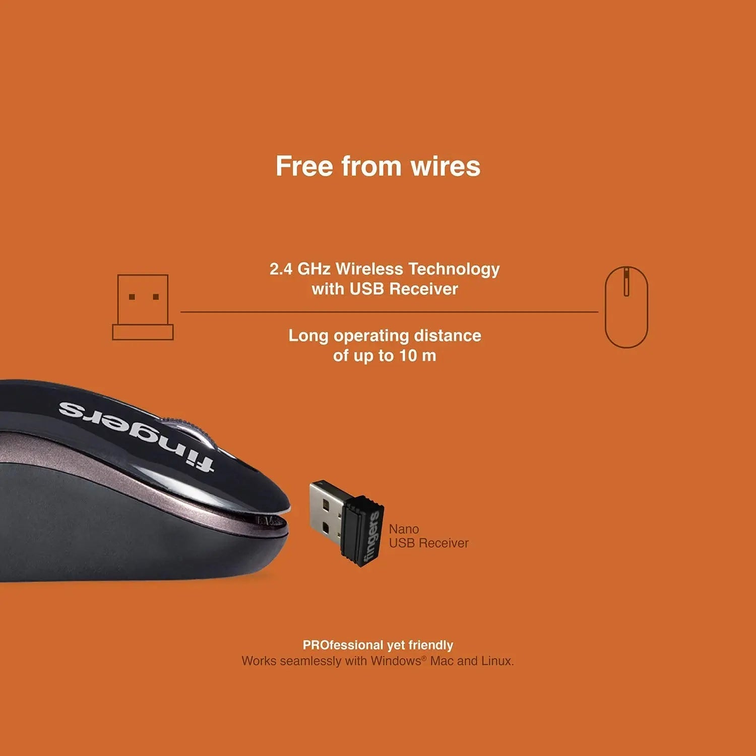 FINGERS GlidePro Wireless Mouse with Nano USB Receiver Highly Responsive  Compatible with Microsoft Windows, Mac & Linux OS