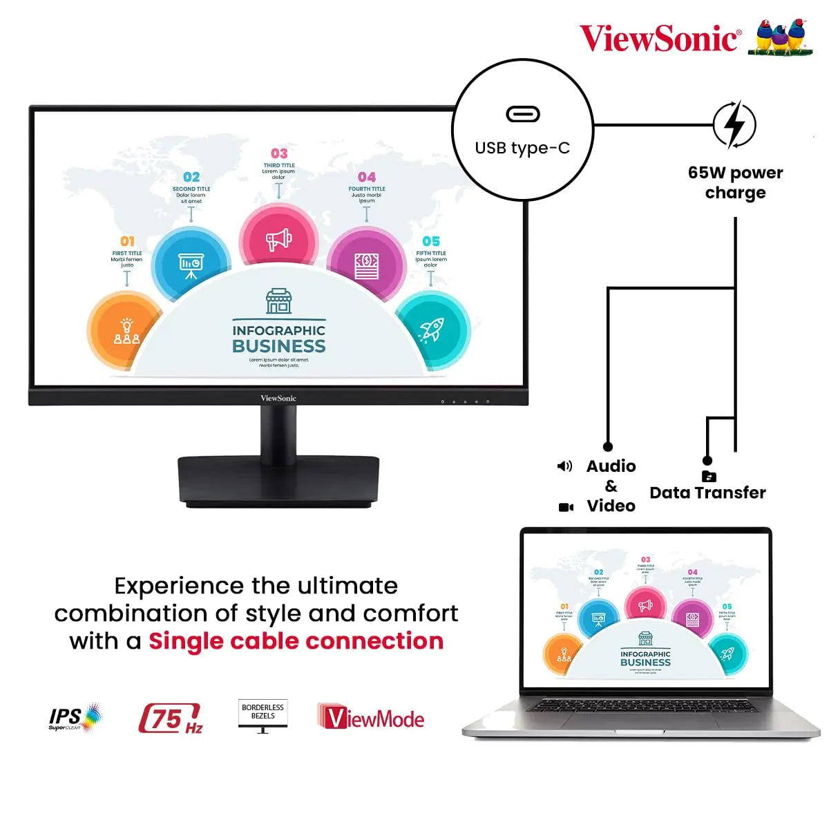 ViewSonic 24 Inch IPS FHD Professional Monitor USB Type-C and 2W Dual Speakers My Store