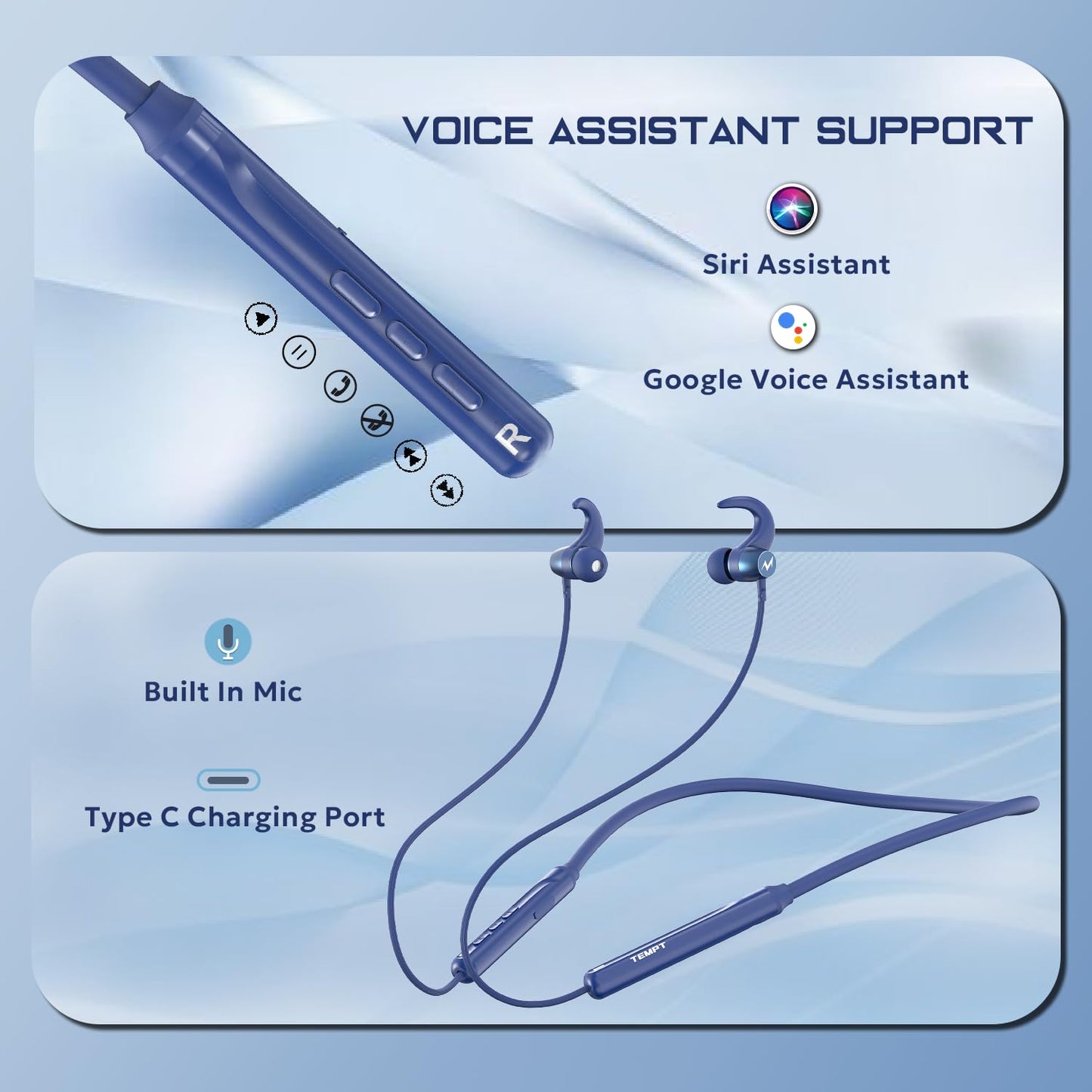 Tempt Groove Bluetooth 5.2 Neckband with OxyAcoustics Technology Navy Blue