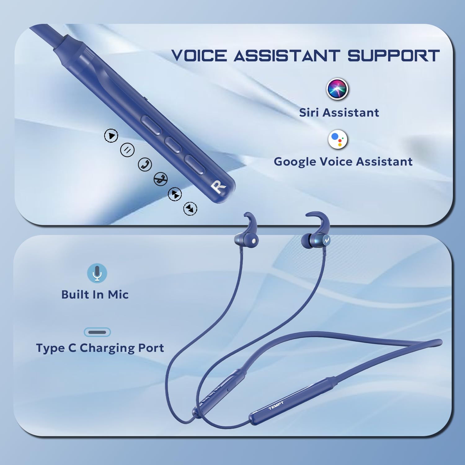 Tempt Groove Bluetooth 5.2 Neckband with OxyAcoustics Technology Navy Blue