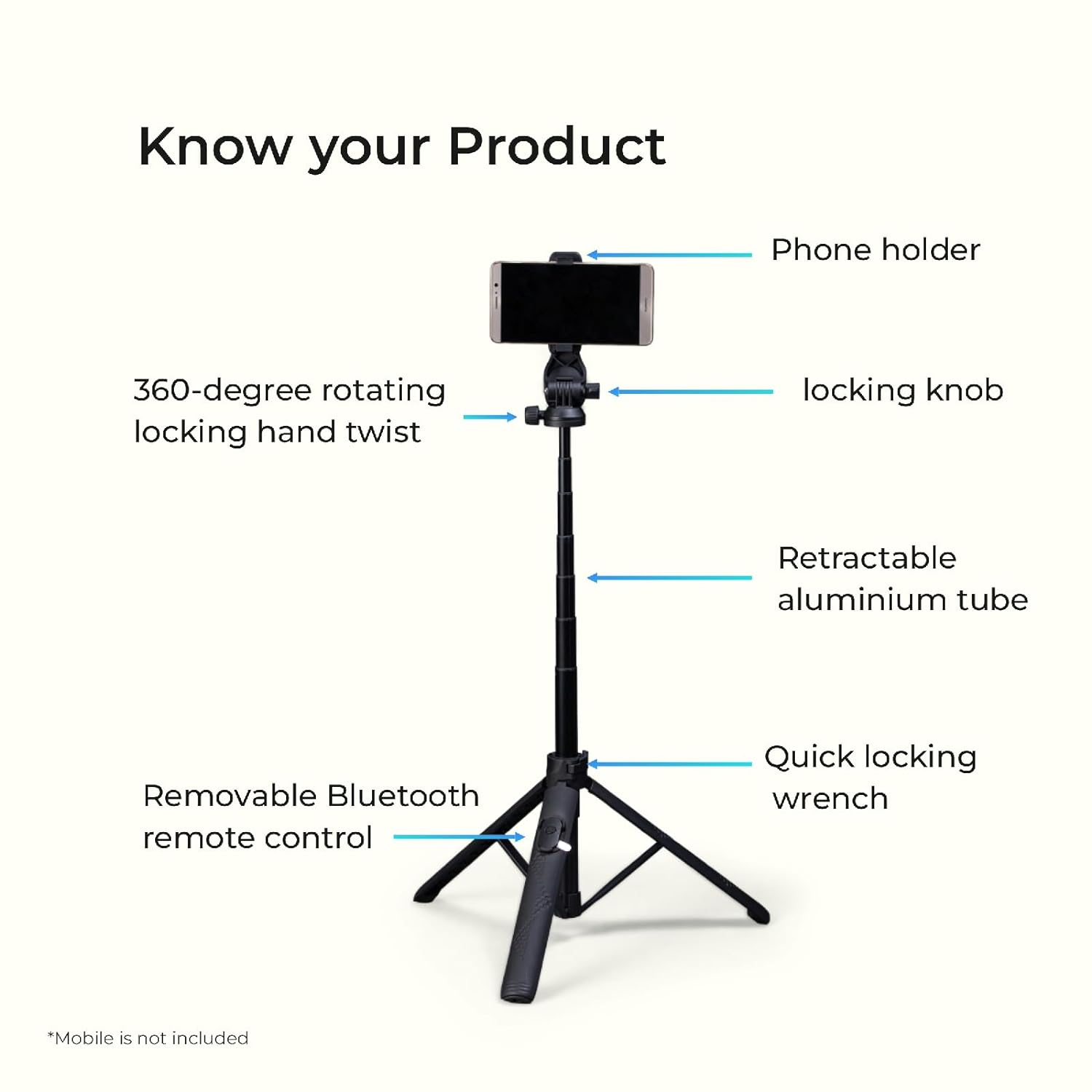 Digitek DTR-525 SS Portable Long Tripod Selfie Stick with 3 Legs Tripod