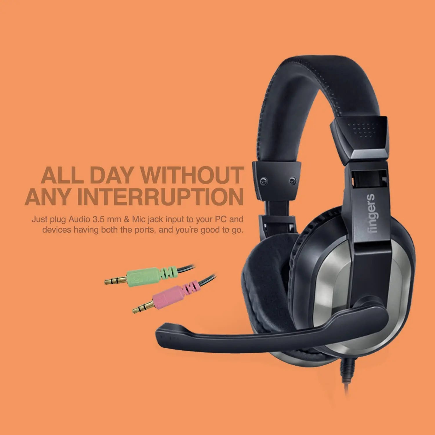 Fingers Wired Headphone F10 With Mic Dual Pin  Black