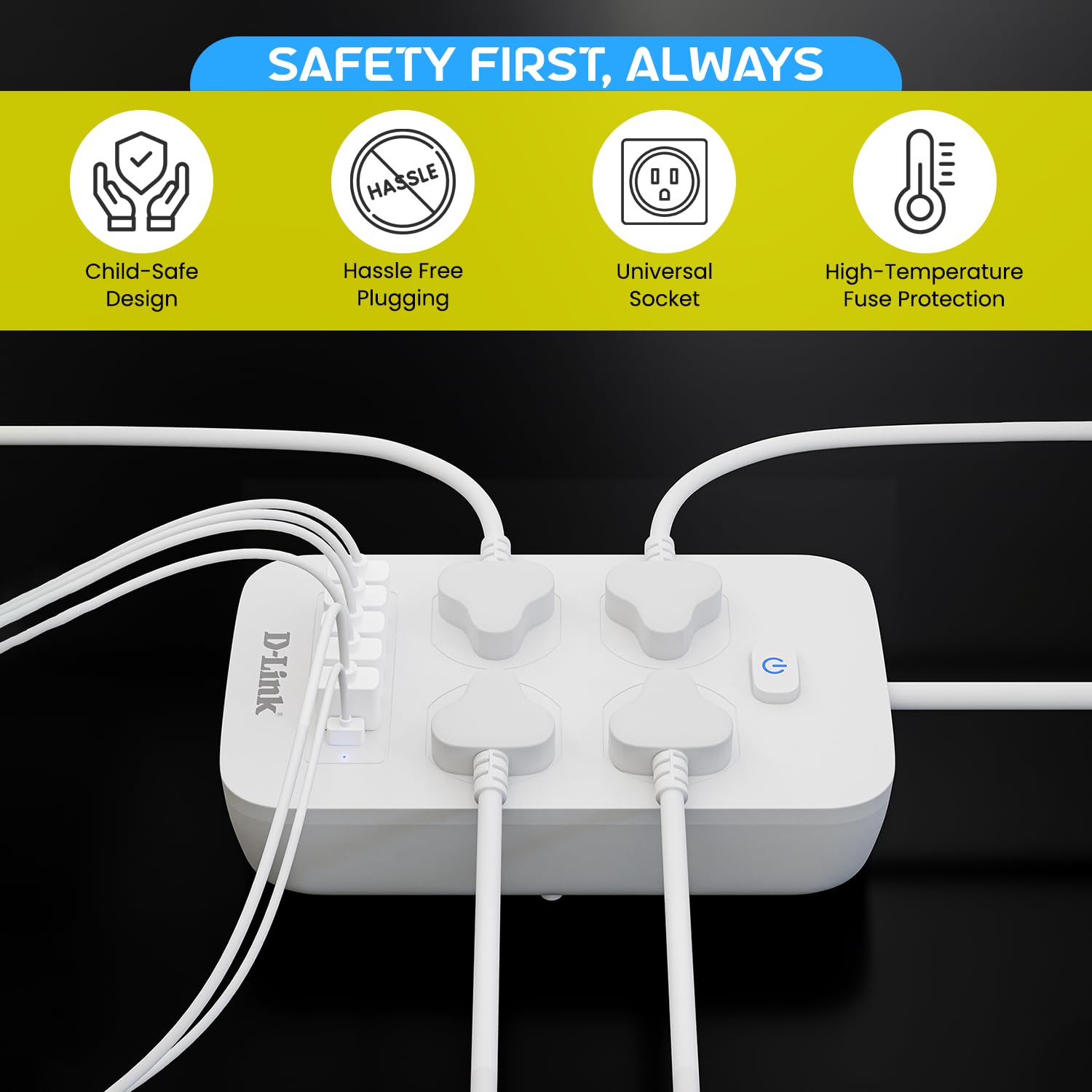 Dlink Addon Spike Extension cord Power strip 1500W DPA-F451