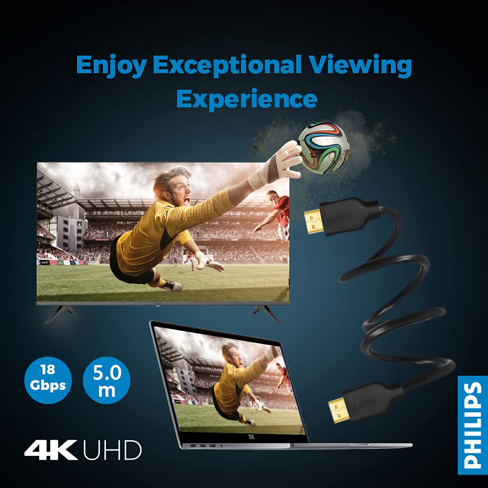 Philips  SWV5551  High Speed HDMI 2.0 Cable with Ethernet - Supports 3D, 4K 60Hz, Audio Return - 5 Meters, Black