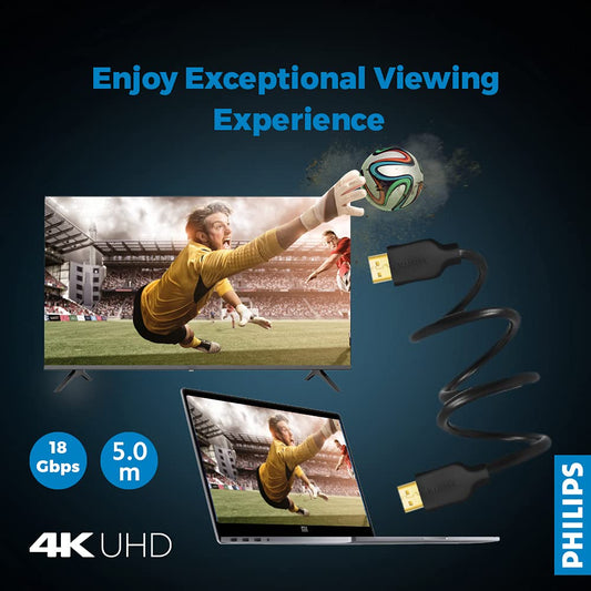 Philips  SWV5551  High Speed HDMI 2.0 Cable with Ethernet - Supports 3D, 4K 60Hz, Audio Return - 5 Meters, Black