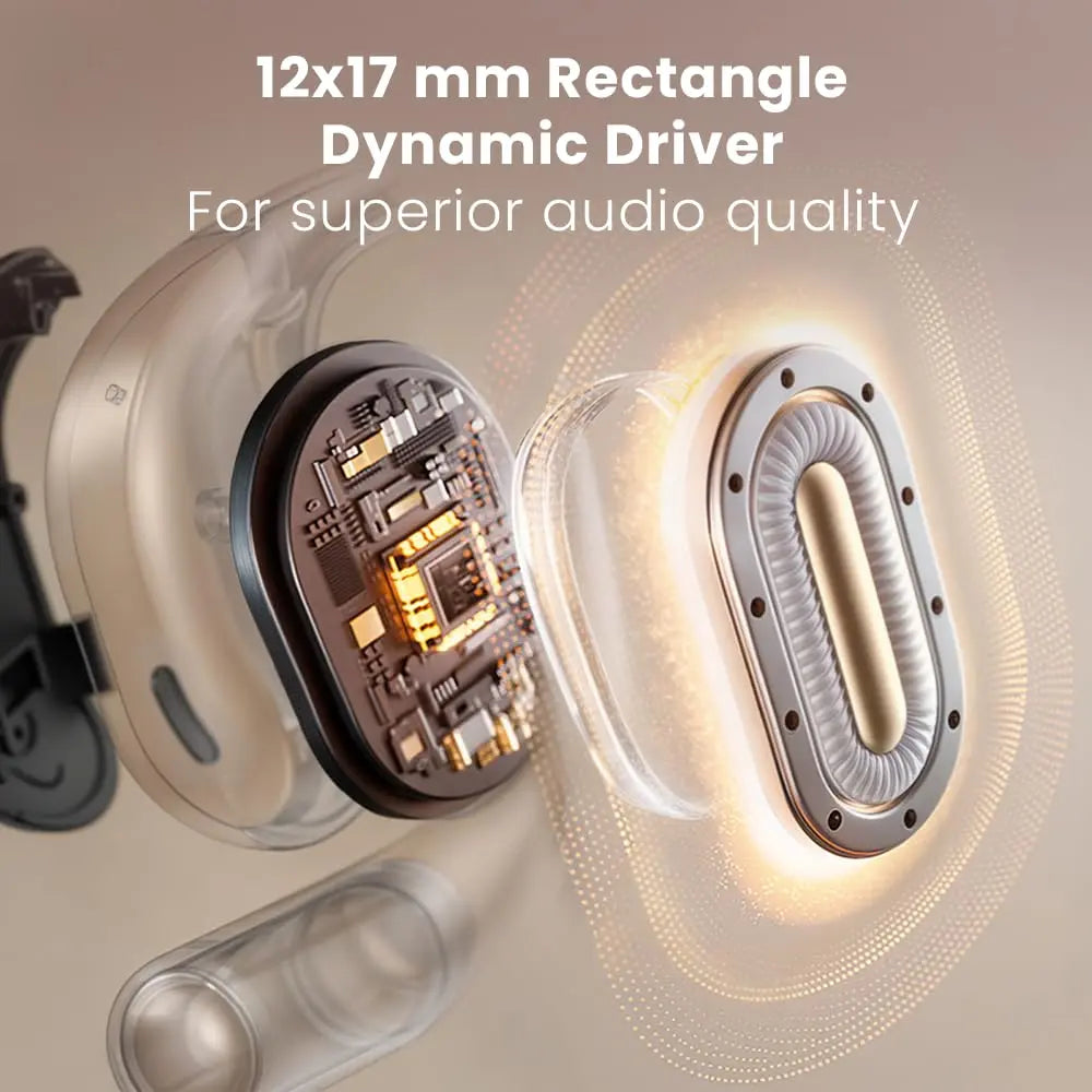 NG EarSafe OpenBuds Wireless Open Ear Earbuds with Hook Design Quad Mic ENC for Clear Calls  12x17mm Drivers  Premium Silicone Finish