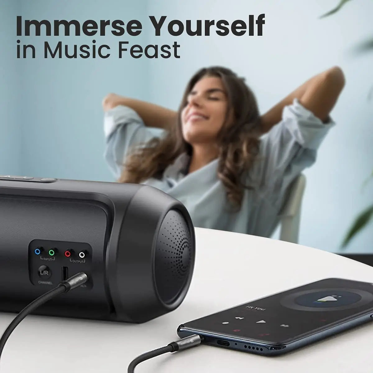 Portronics Konnect Aux 6 1.5 meter Long Spiral AUX Cable Black