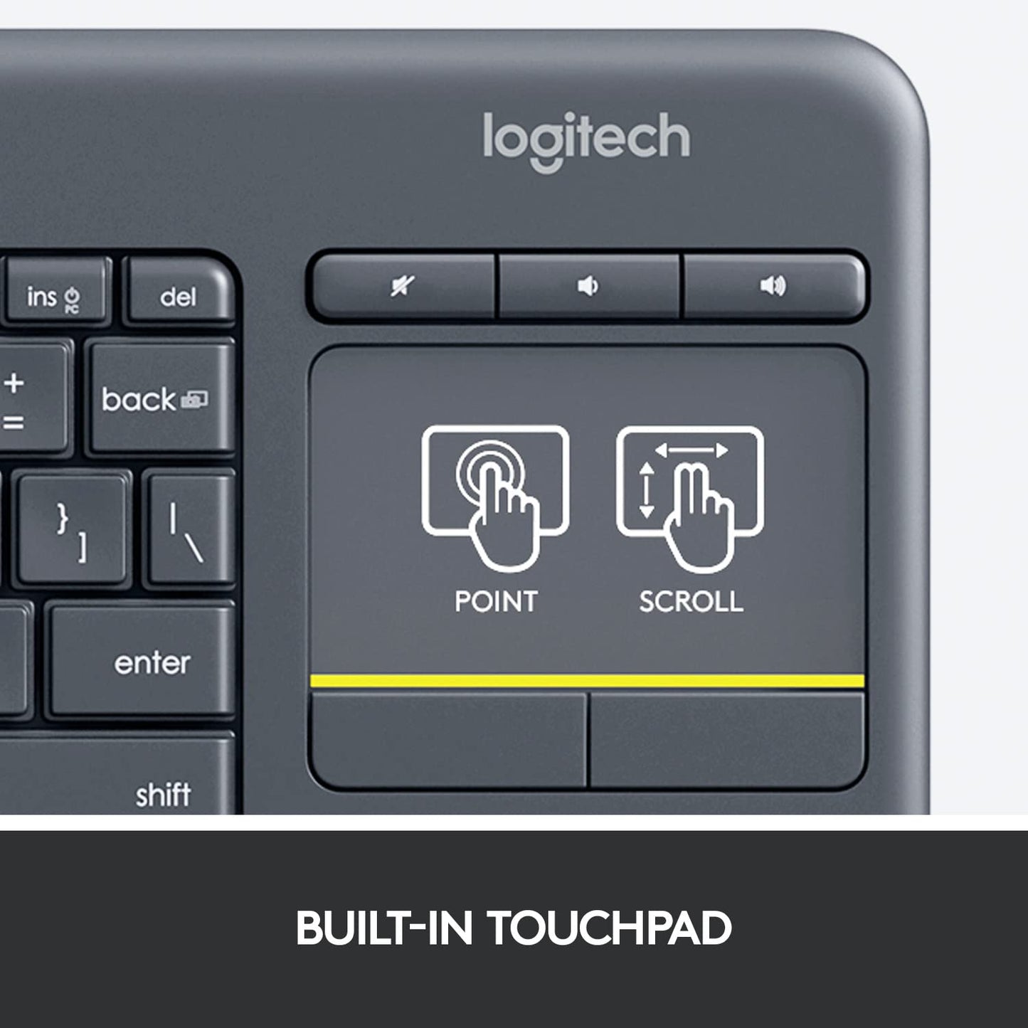 Logitech K400 Plus Wireless Touch Keyboard  Black