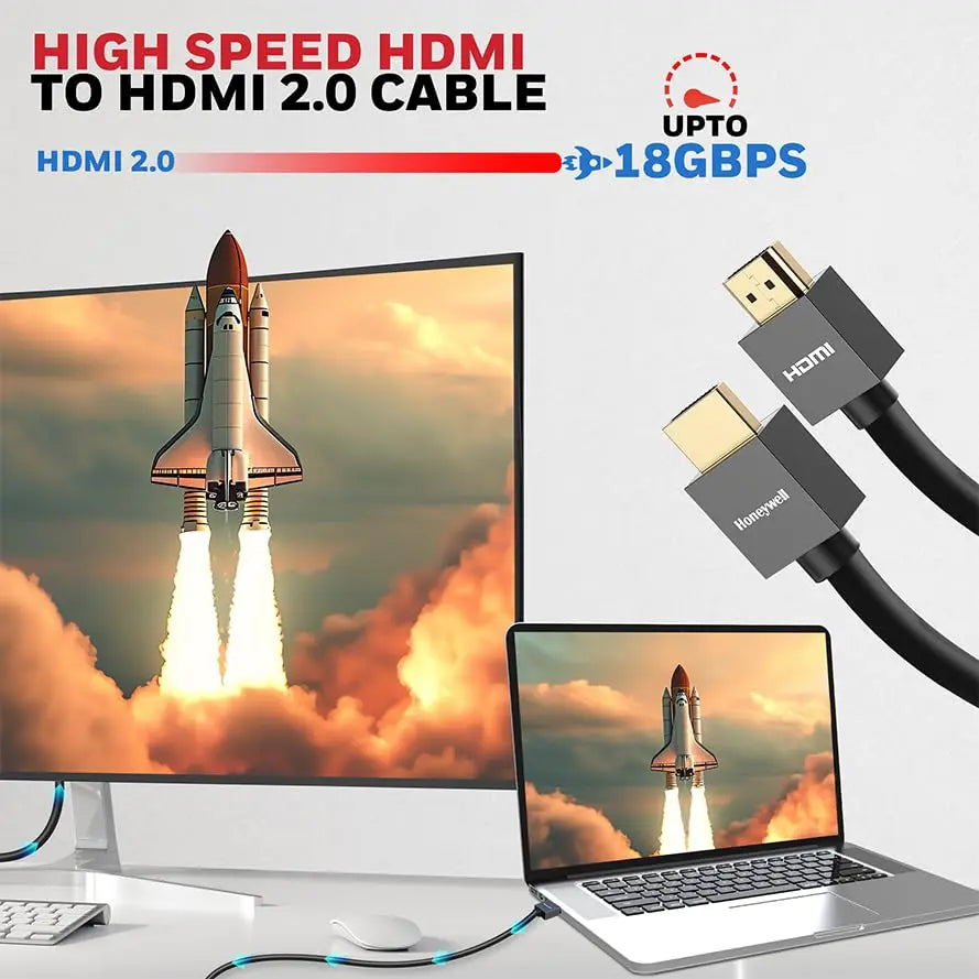 Honeywell HDMI Cable v2.0 with Ethernet, 3D/4K@60Hz Ultra HD Resolution, 10 Mtr, 18 GBPS Transmission Speed, High Speed, Compatible with all HDMI Devices Laptop Desktop TV Set-top Box Gaming Console