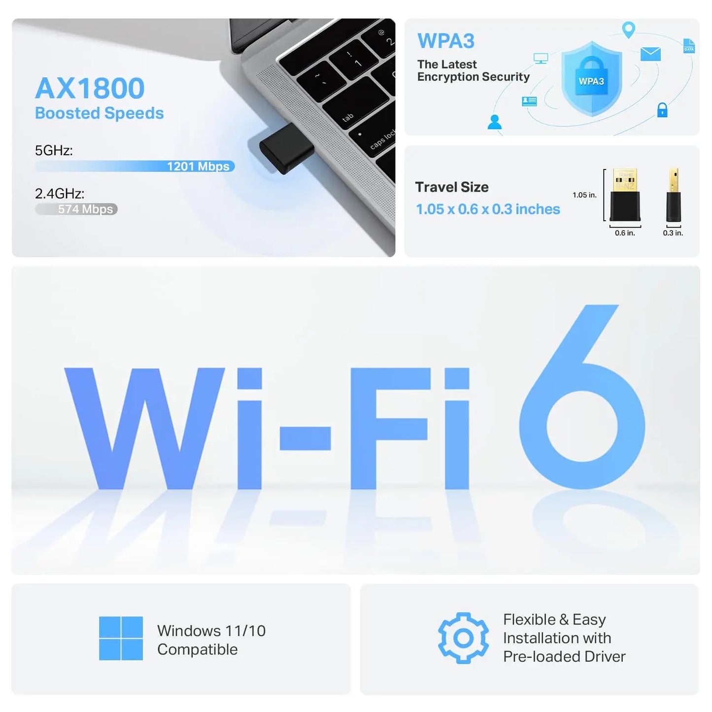 TP Link Archer TX20U Nano AX1800 Nano Wi Fi 6 Wireless USB Adapter