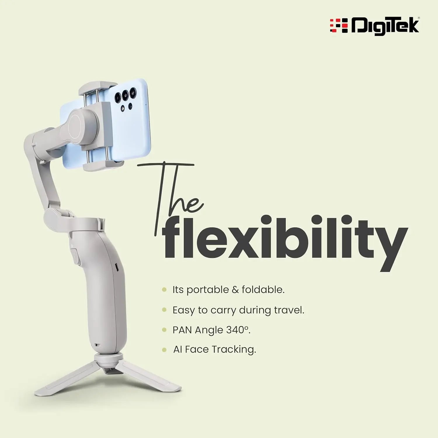 Digitek DSG-007F AI 3 Axis Wide Angle Smartphone Gimbal with AI Tracker & 5 hrs Working time
