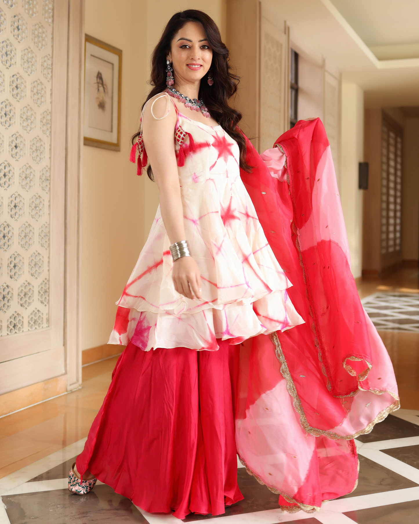 Glazzing White Tie And Dye Sharara Set My Store