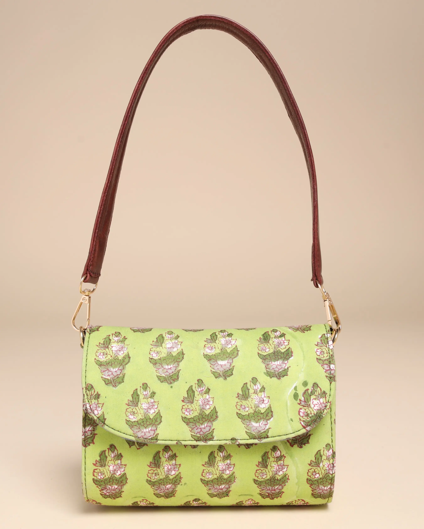 Green Emerald Cotton Blockprinted Medium Shoulder Bag My Store