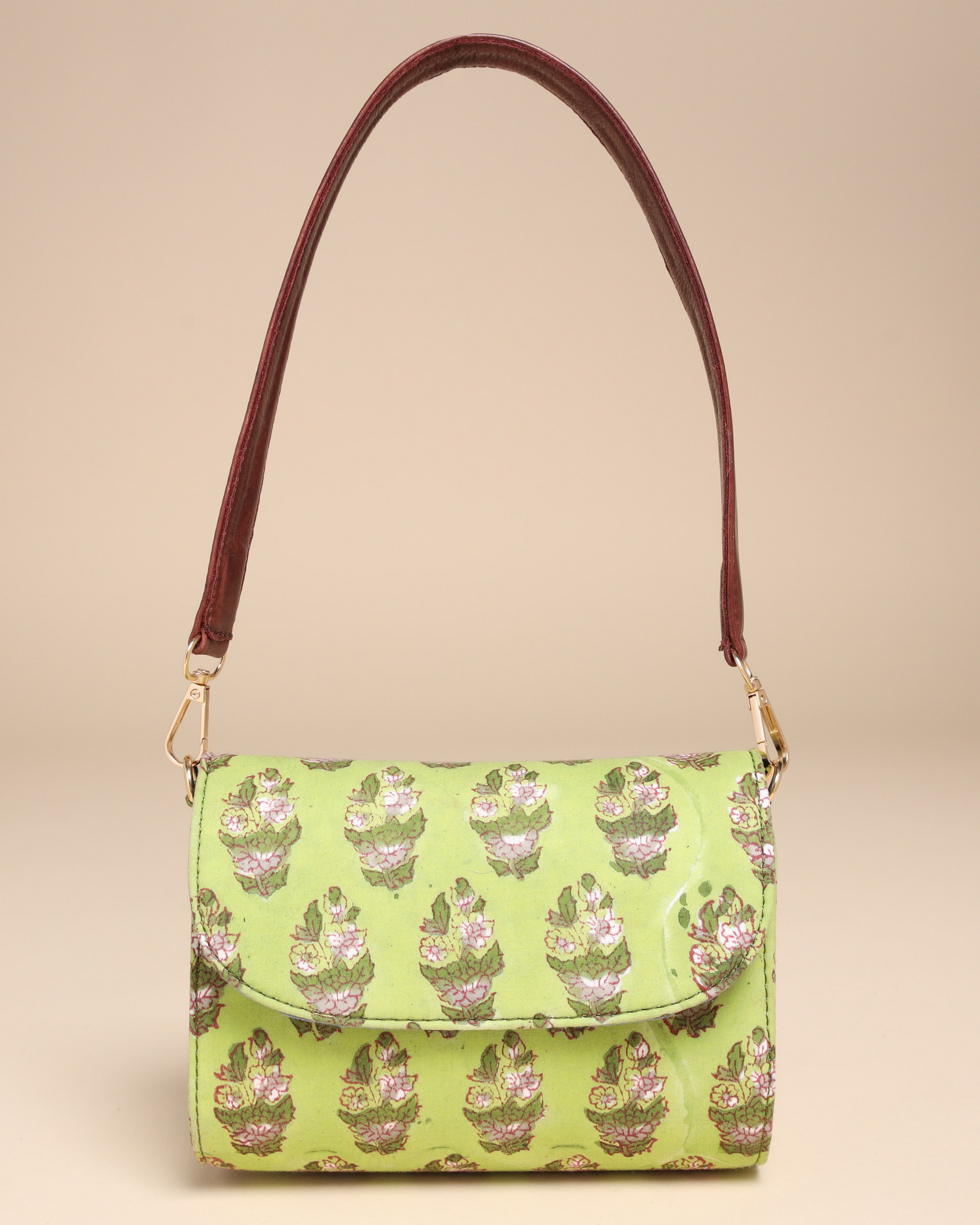 Green Emerald Cotton Blockprinted Medium Shoulder Bag Quick Cart