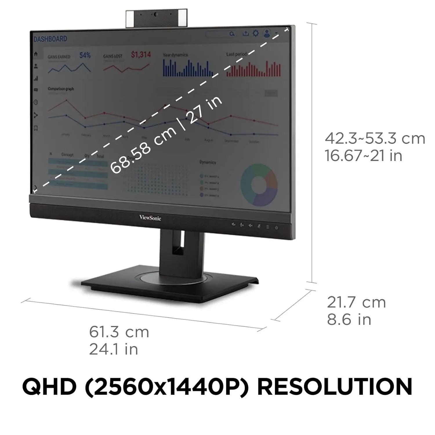 ViewSonic VG2756V-2K 27” 2K QHD USB Type-C Professional Monitor with Integrated Speakers & Webcam My Store