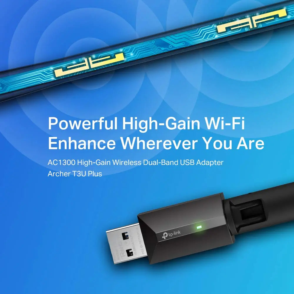 TP-LINK AC1300 Archer T3U Plus High Gain USB 3.0 Wi-Fi Dongle, Wireless Dual Band