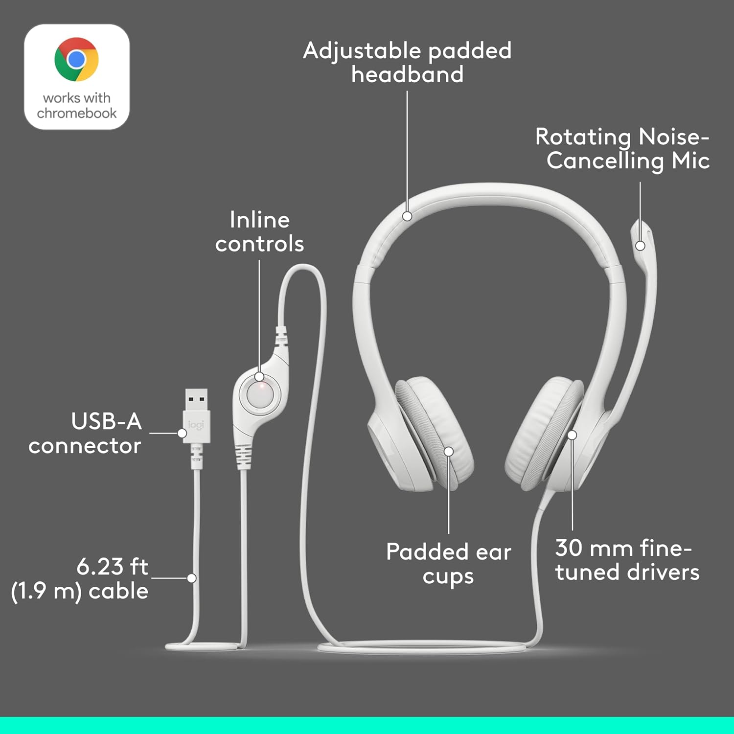 Logitech Wired Headphone H390 White