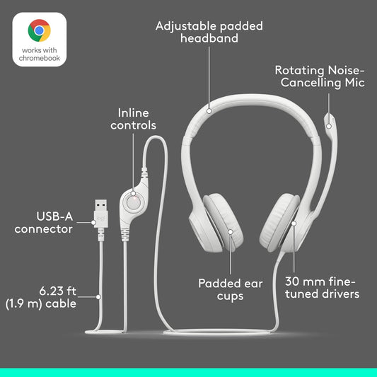 Logitech Wired Headphone H390 White