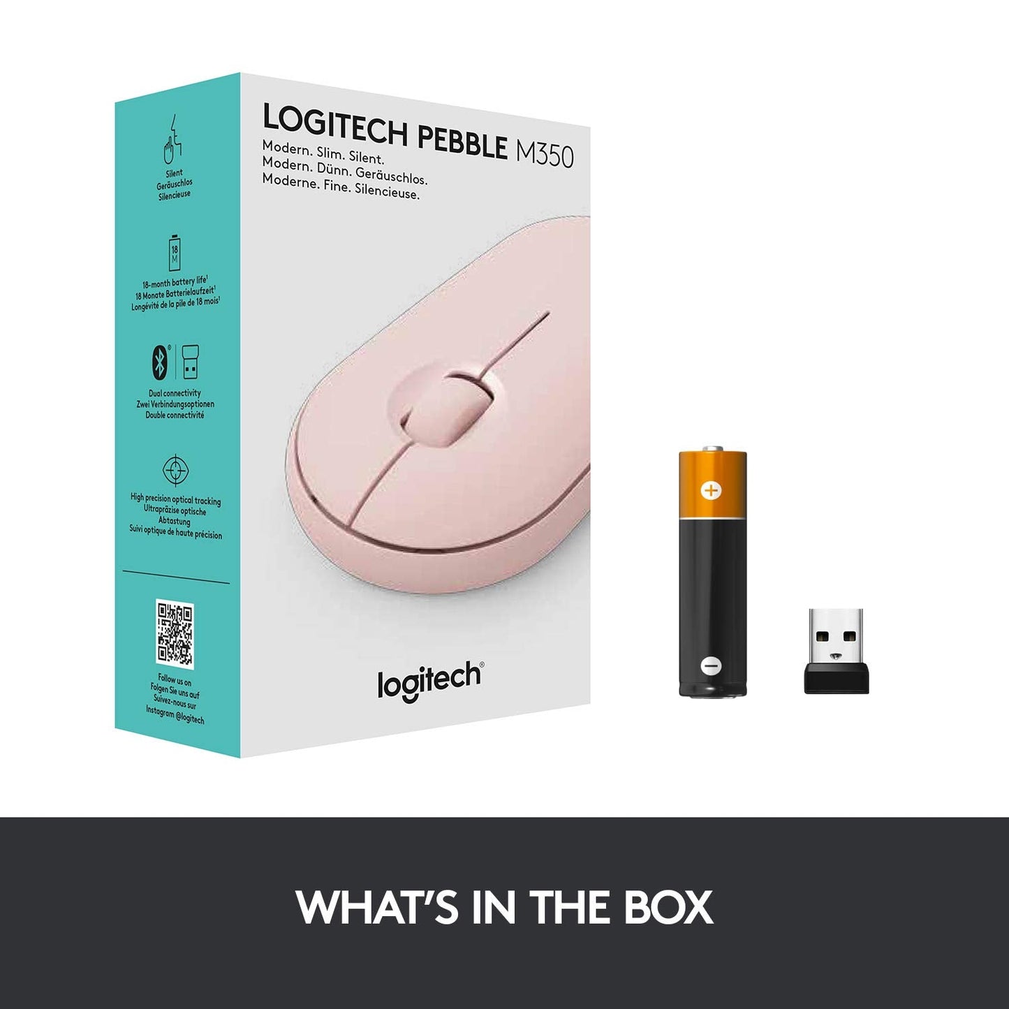 Logitech Pebble M350  Wireless Mouse with Bluetooth Rose