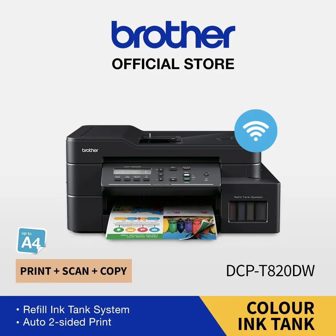 Brother DCP-T820DW Ink Tank Printer - Auto Duplex Printing, Print, Scan, Copy, ADF, WiFi/LAN/USB