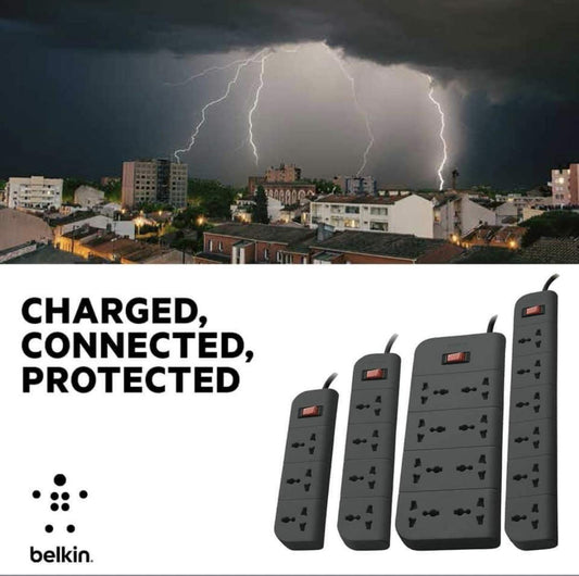 Belkin 6-Socket Surge Protector Universal Socket with 6.5Ft (2-Meter) Heavy Duty Cable Overload Protection, Extension Cord Comes with 5 Years Manufacturer Warranty, Grey Color, 220 Volts