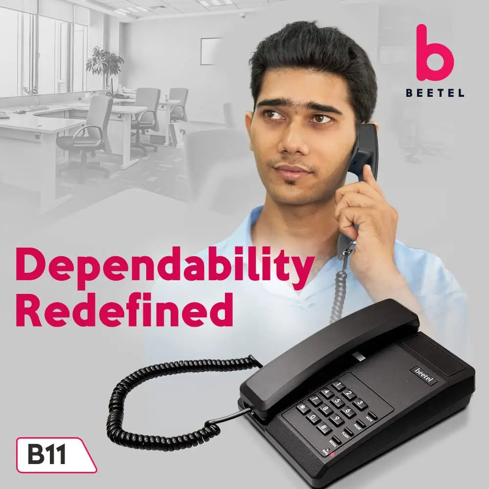 Beetel B11, Corded Wall/Desk Mountable Landline Phone, Black