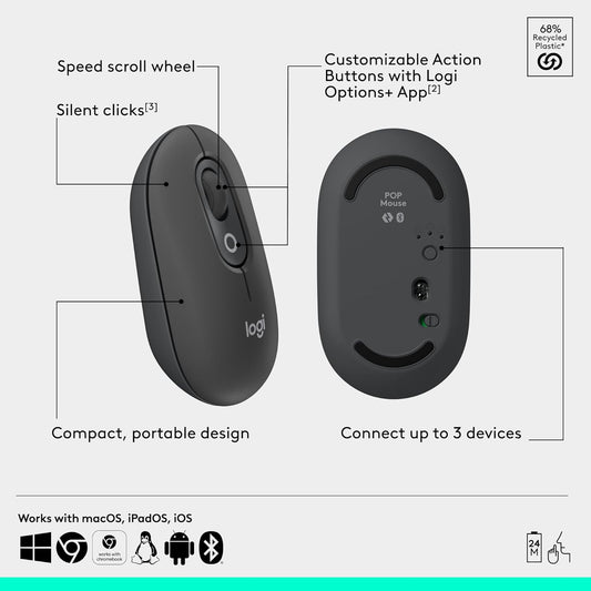 Logitech POP ICON Mouse, Compact and Portable Wireless Bluetooth Mouse