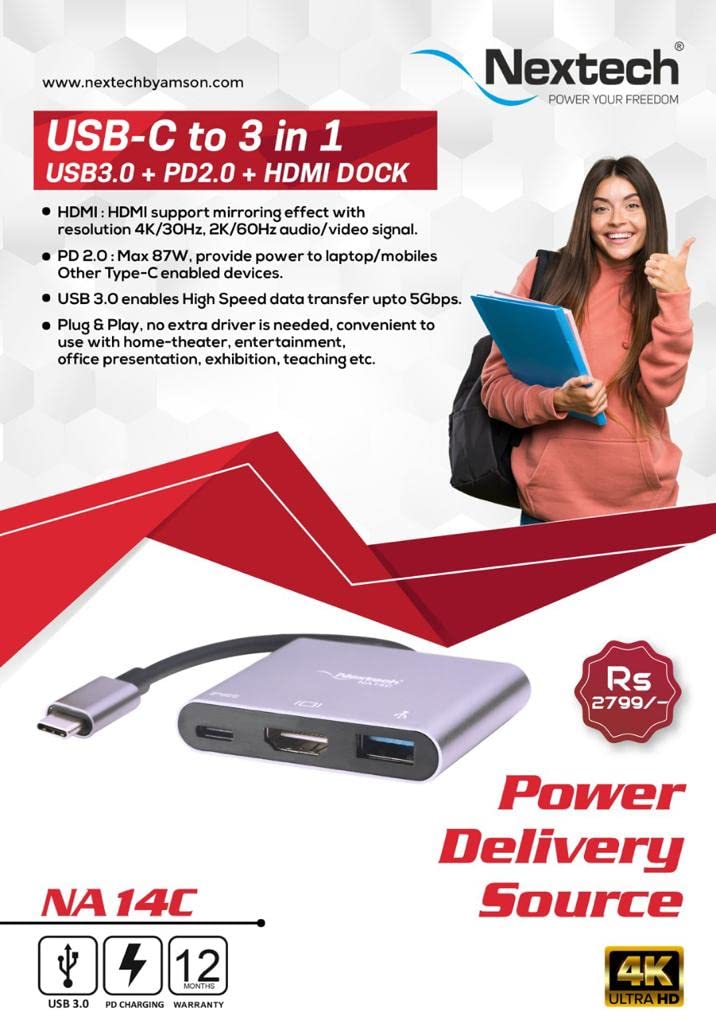 Nextech Hdmi Dock Connector Usb C To 3 in 1 NA14C