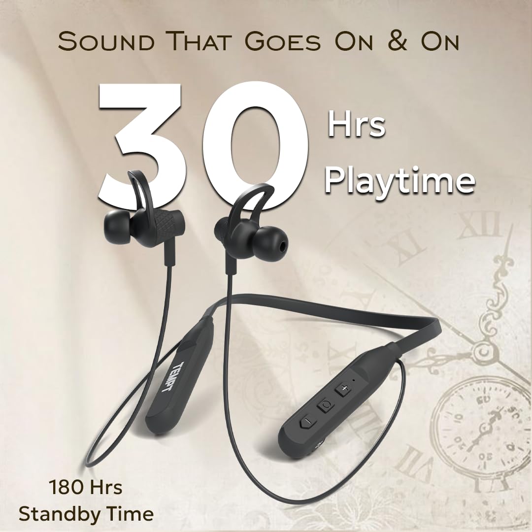 Tempt Rush X Neckband with 20 Hours Bluetooth Black