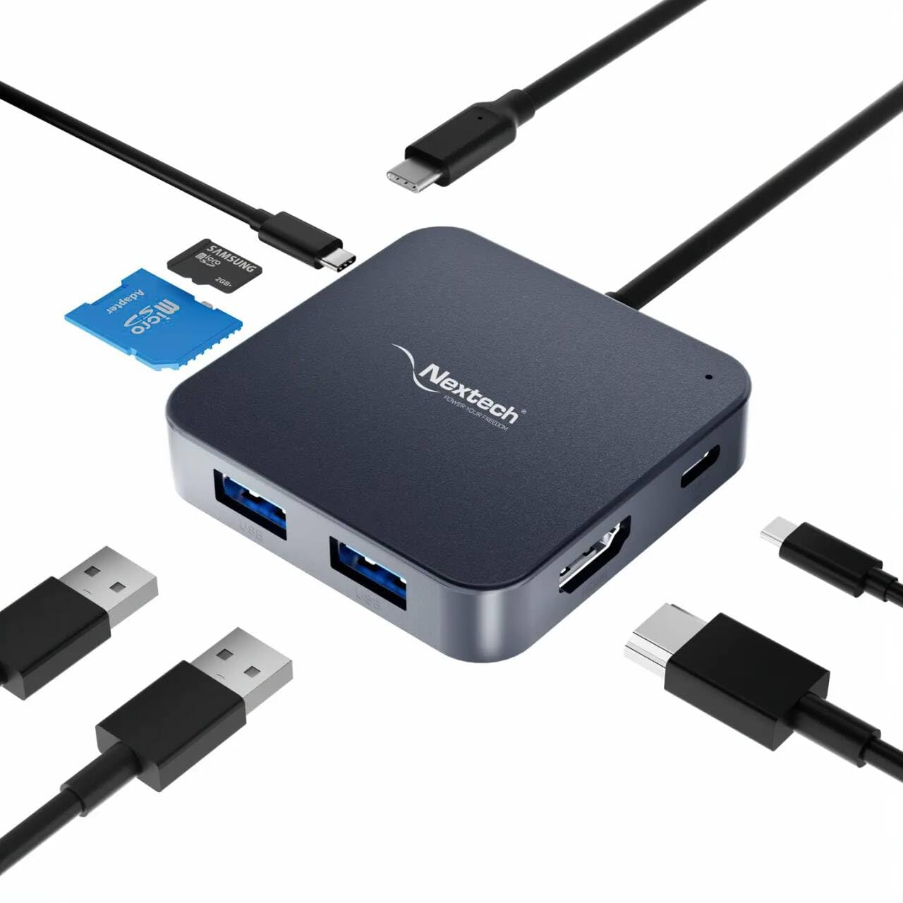 Nextech NA36TSD USB-C 7 in 1 HDMI Dock. M to 3x usb3.1F + hdmi+ SD+TF card