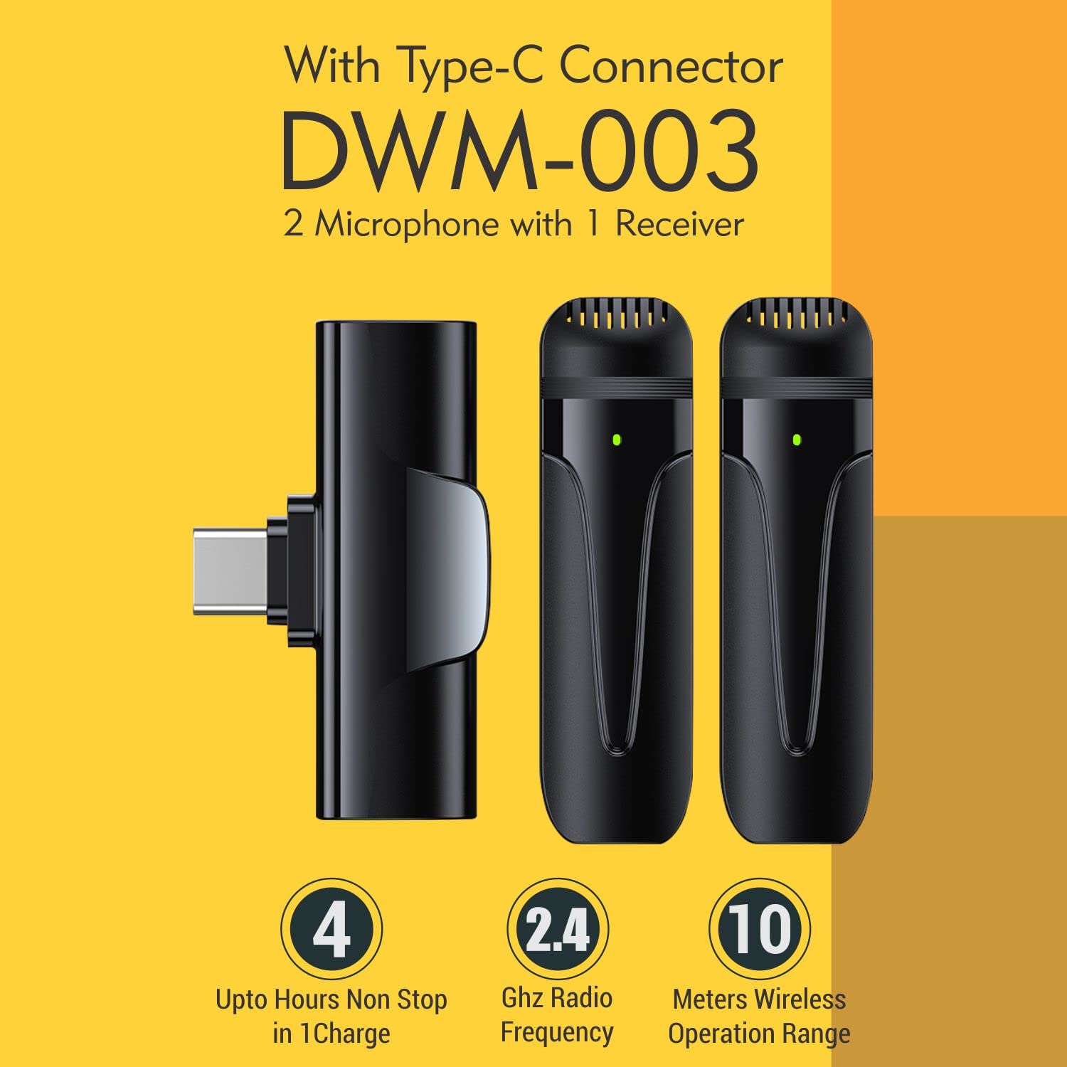 Digitek Wireless microphone DWM 003 - 2 Transmitter Units 1 Receiver with Type C Connectivity
