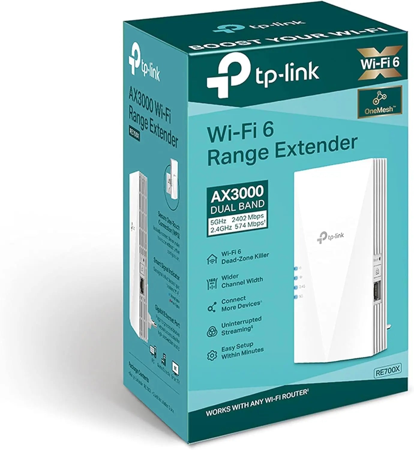 TP-Link AX3000 Mesh Dual Band Wi-Fi 6 Range Extender RE700X