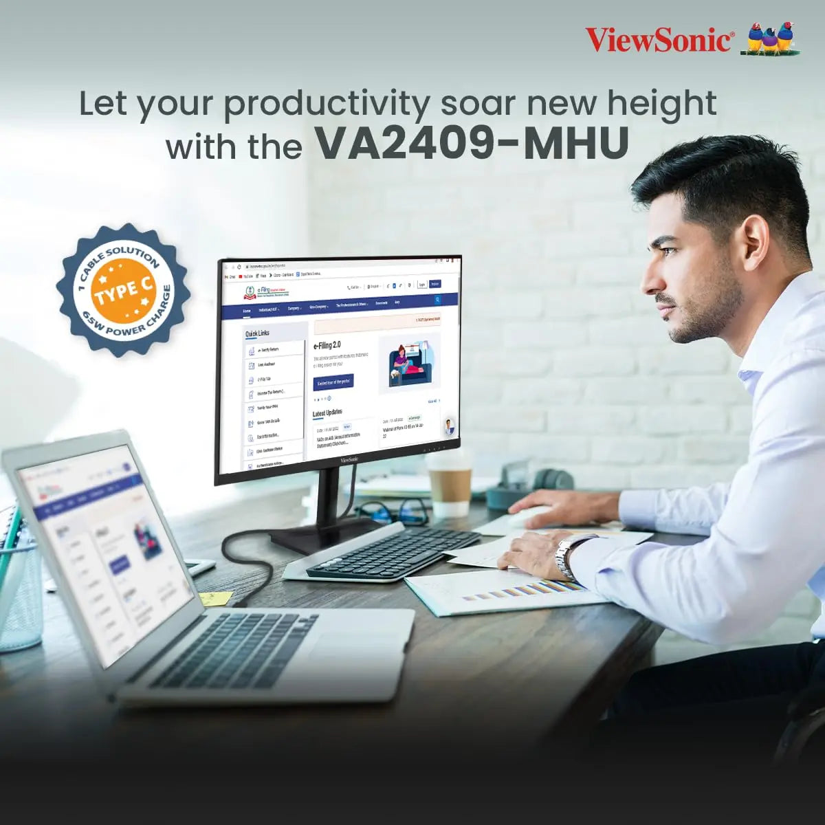 ViewSonic 24 Inch IPS FHD Professional Monitor USB Type-C and 2W Dual Speakers My Store