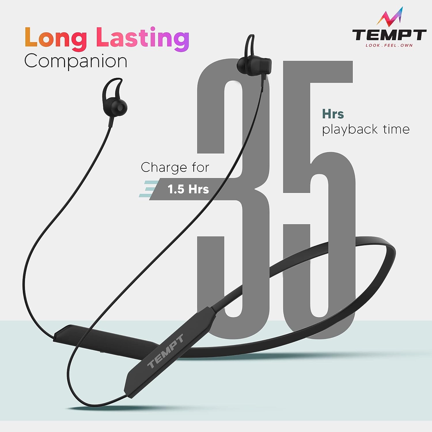 Tempt Rush Wireless Bluetooth 5.2 Neckband  with OxyAcoustics Technology 35 Hrs Playback Black
