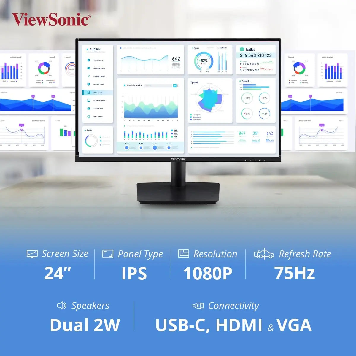 ViewSonic 24 Inch IPS FHD Professional Monitor USB Type-C and 2W Dual Speakers My Store