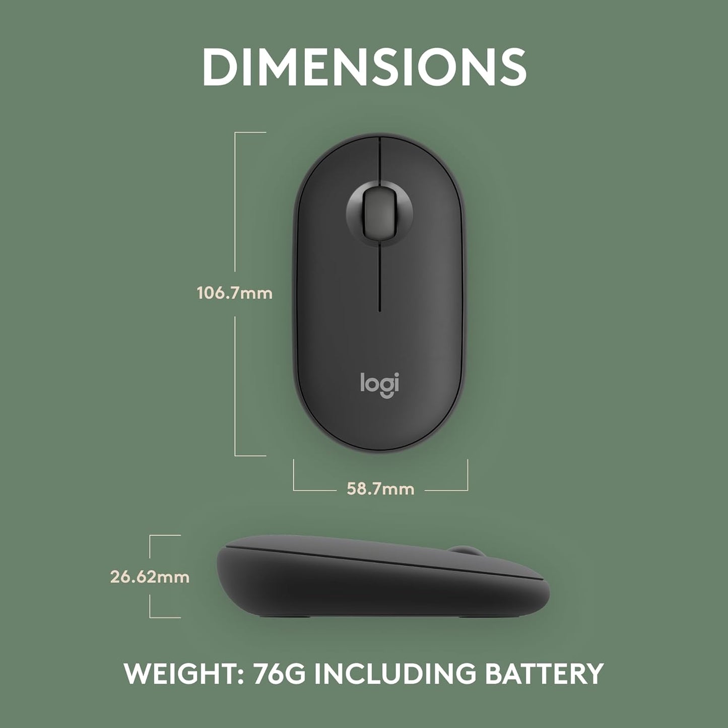 Logitech Pebble Mouse 2 M350s Slim Bluetooth Wireless Mouse, Portable, Lightweight Tonal Graphite