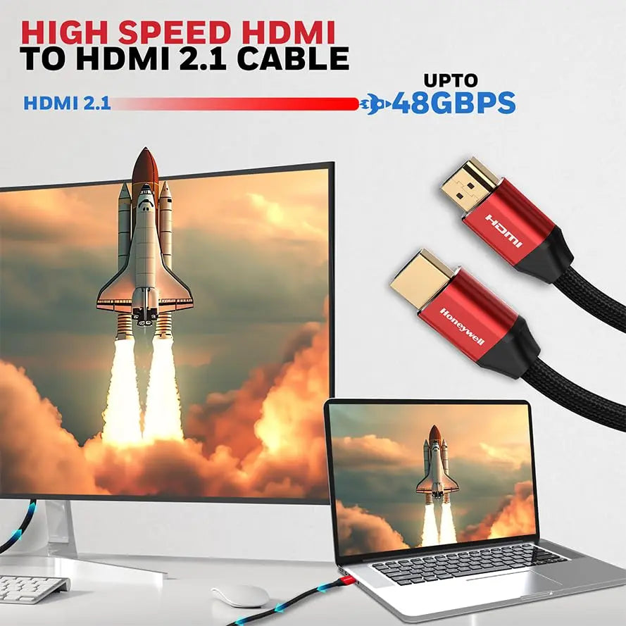 Honeywell HDMI Cable 2.1 with Ethernet, 8k60Hz, 4k120Hz UHD Resolution, 5 Mtr(16.4ft), 48 GBPS Transmission Ultra High Speed, Dolby DTS, eARC,3D,Male-to-Male,Compatible with all HDMI-Enabled Devices