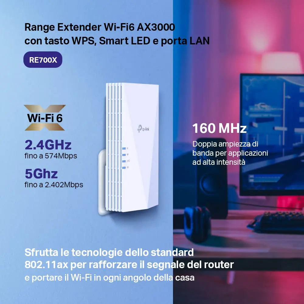 TP-Link AX3000 Mesh Dual Band Wi-Fi 6 Range Extender RE700X