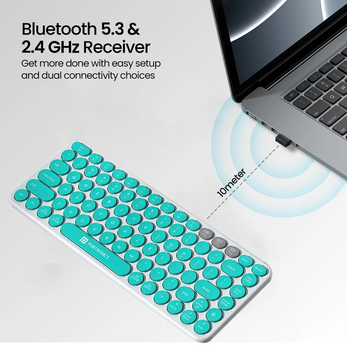 Portronics Bubble 2.0 Wireless Keyboard with Bluetooth + 2.4 GHz Receiver, Connect 3 Devices Blue
