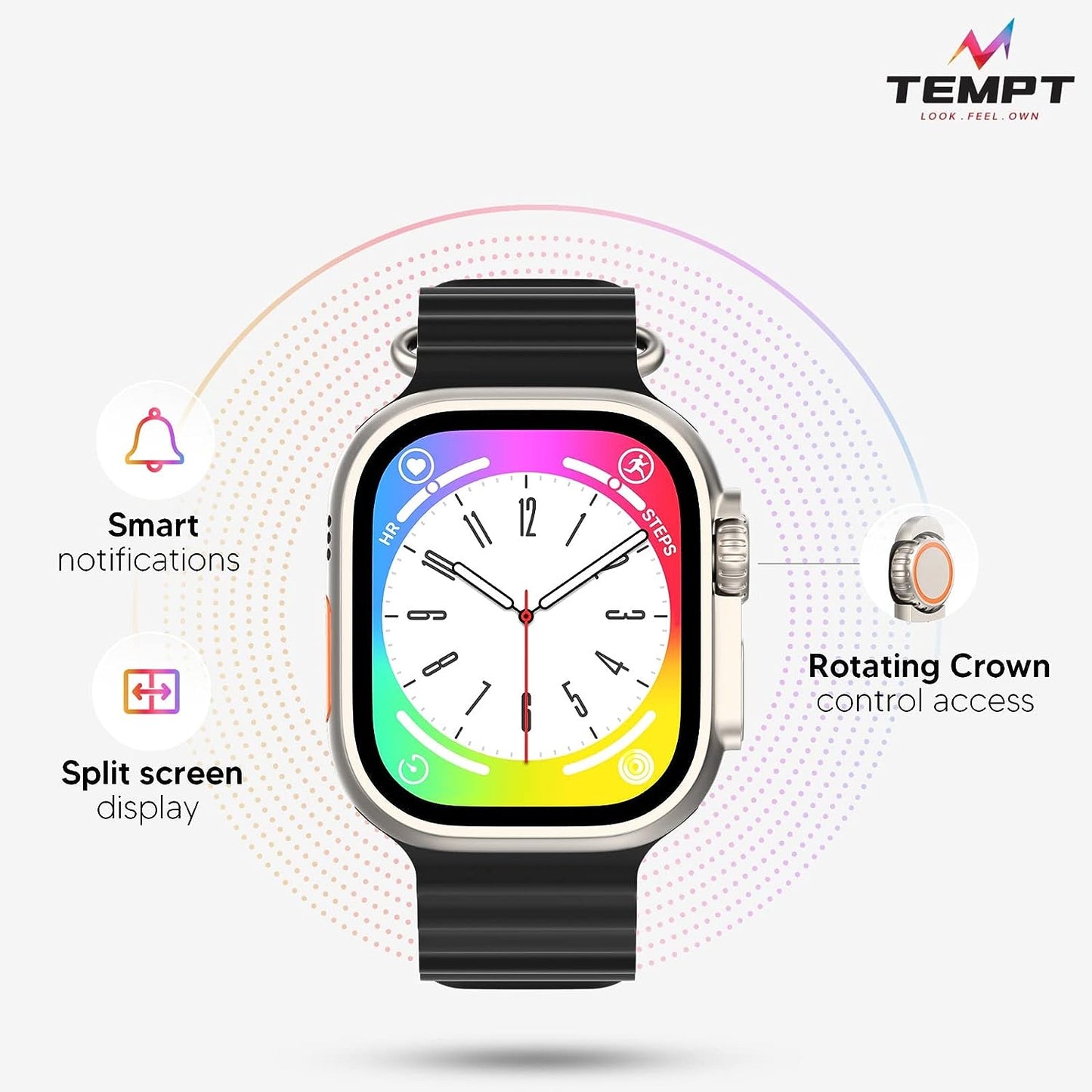 Tempt Verge Pro Smart Watch 2.01" IPS Display, Multiple Watch Faces, Fitness Tracker for Android Sport Mode Grey