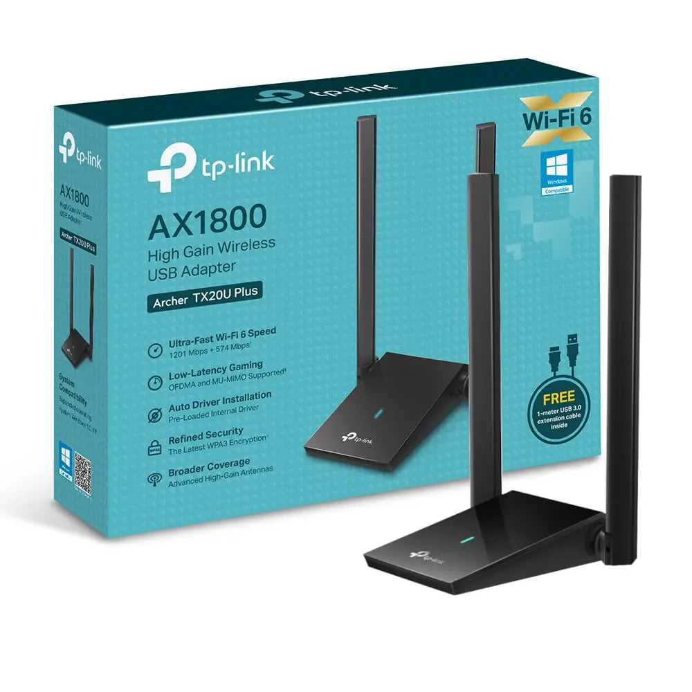 TP-Link AX1800 Archer TX20U Plus Dual Antennas High Gain Wireless USB Adapter - Black