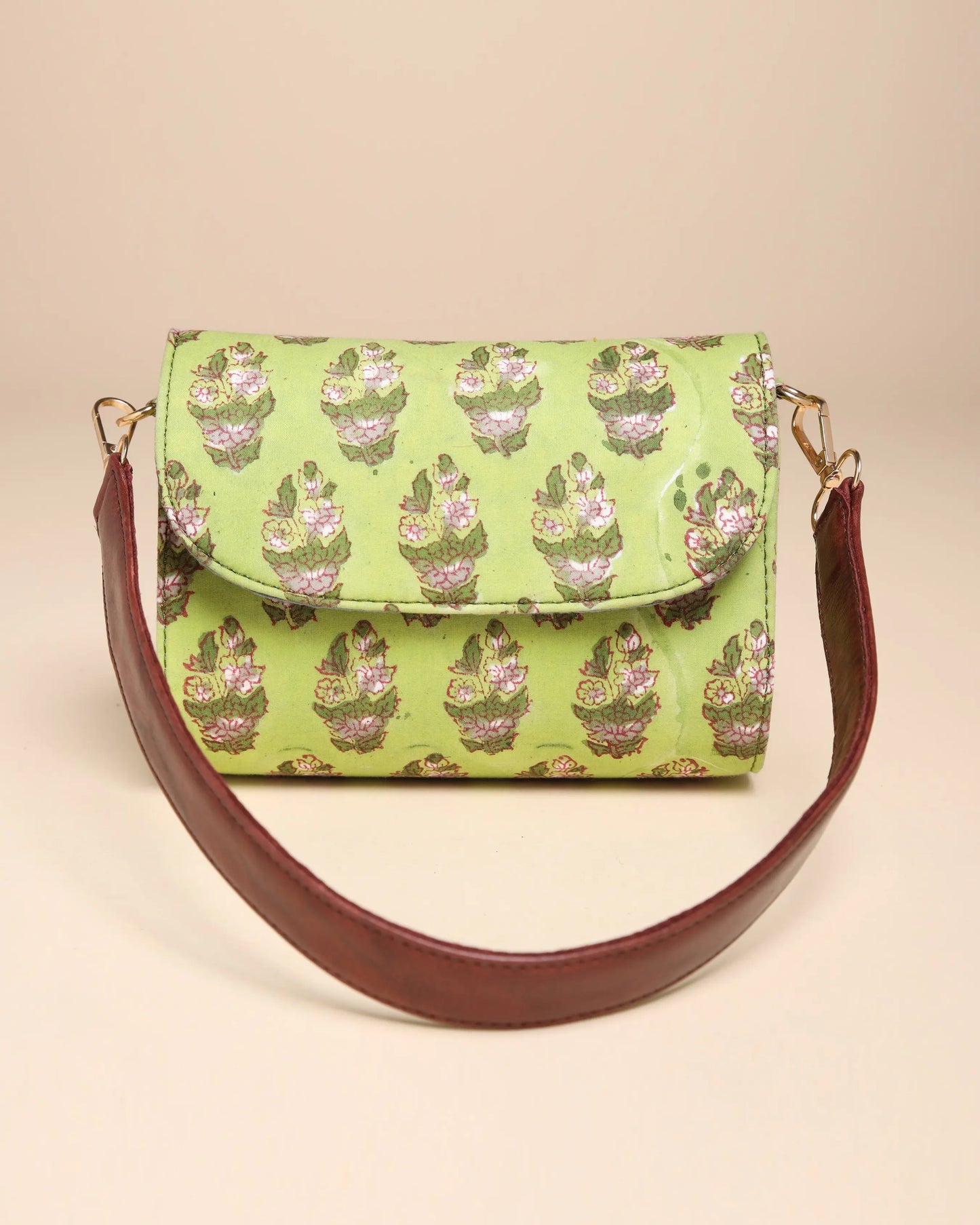 Green Emerald Cotton Blockprinted Medium Shoulder Bag My Store