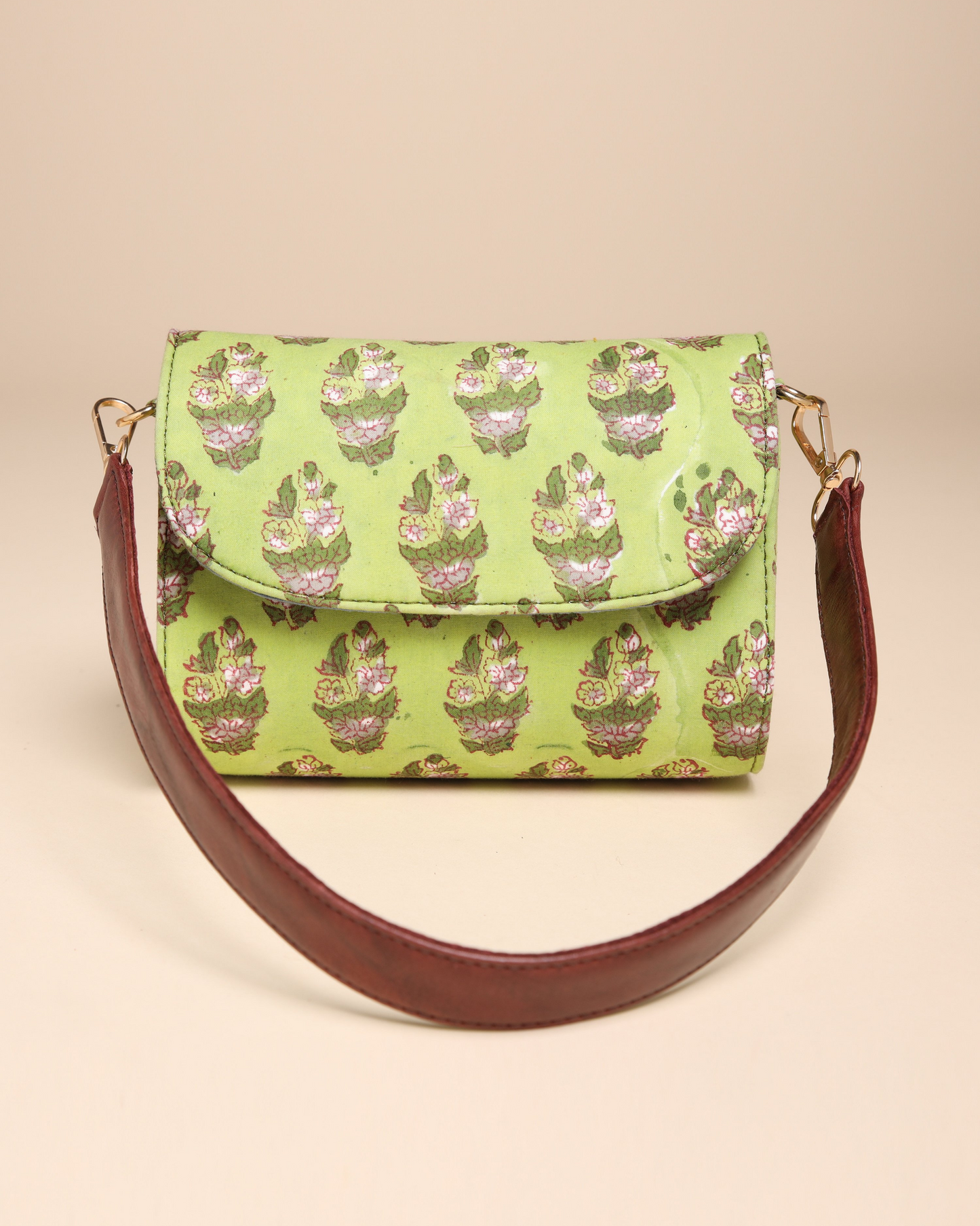 Green Emerald Cotton Blockprinted Medium Shoulder Bag Quick Cart