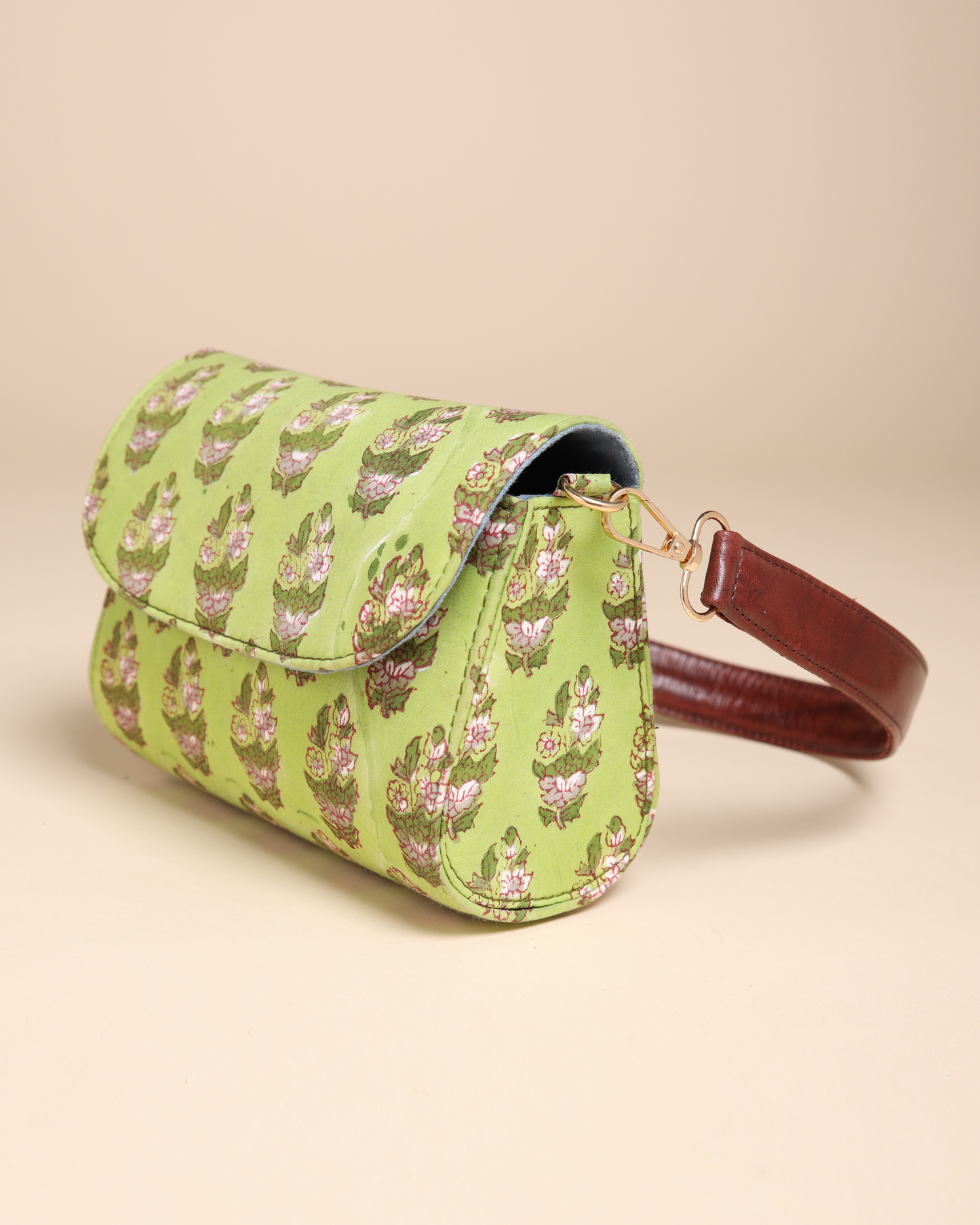 Green Emerald Cotton Blockprinted Medium Shoulder Bag Quick Cart