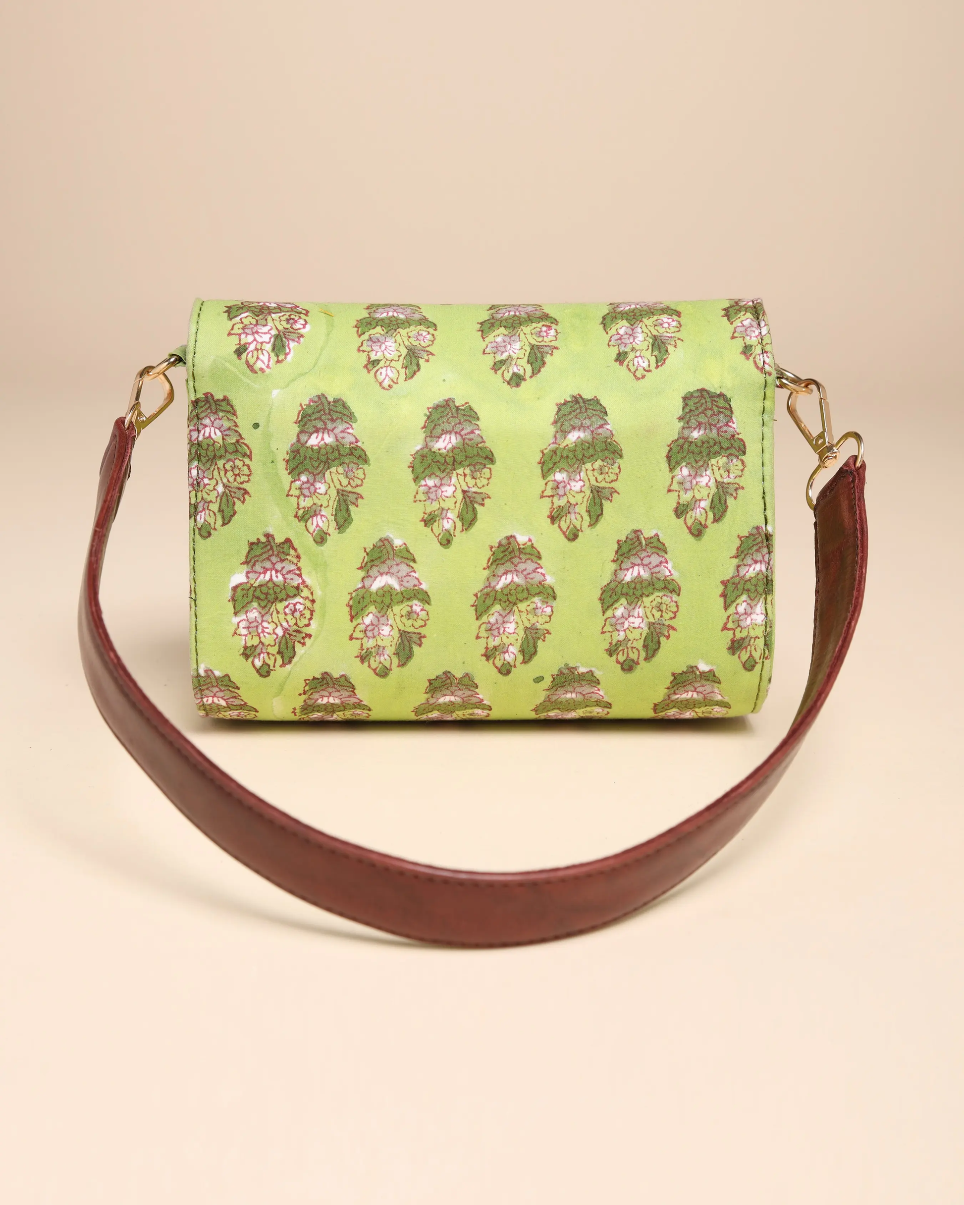 Green Emerald Cotton Blockprinted Medium Shoulder Bag My Store