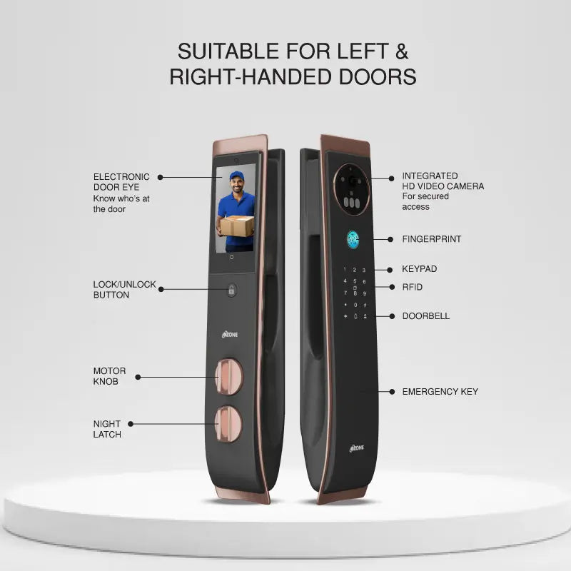 Ozone OZ-IRIS-11-LIFE STD 3D Facial Recognition Smart Door Lock with 6-way access | Door Thickness: 45-120 mm
