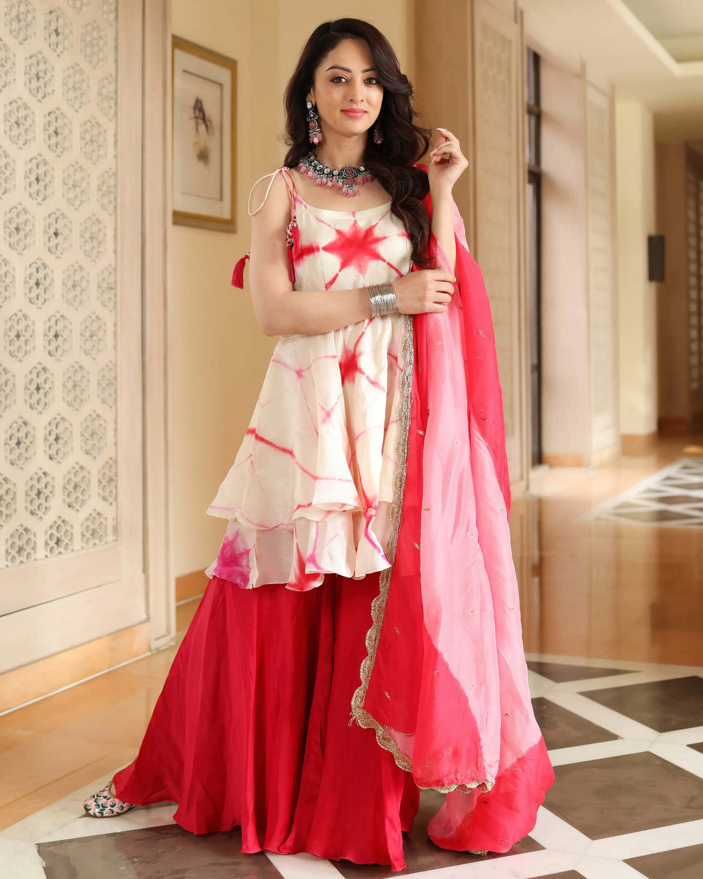 Glazzing White Tie And Dye Sharara Set My Store