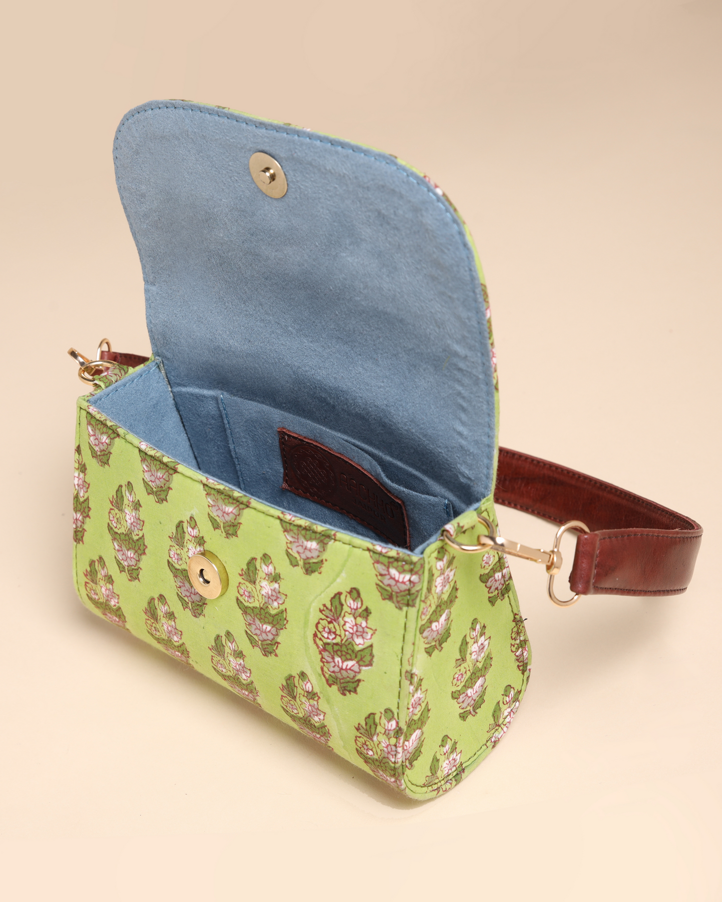 Green Emerald Cotton Blockprinted Medium Shoulder Bag Quick Cart