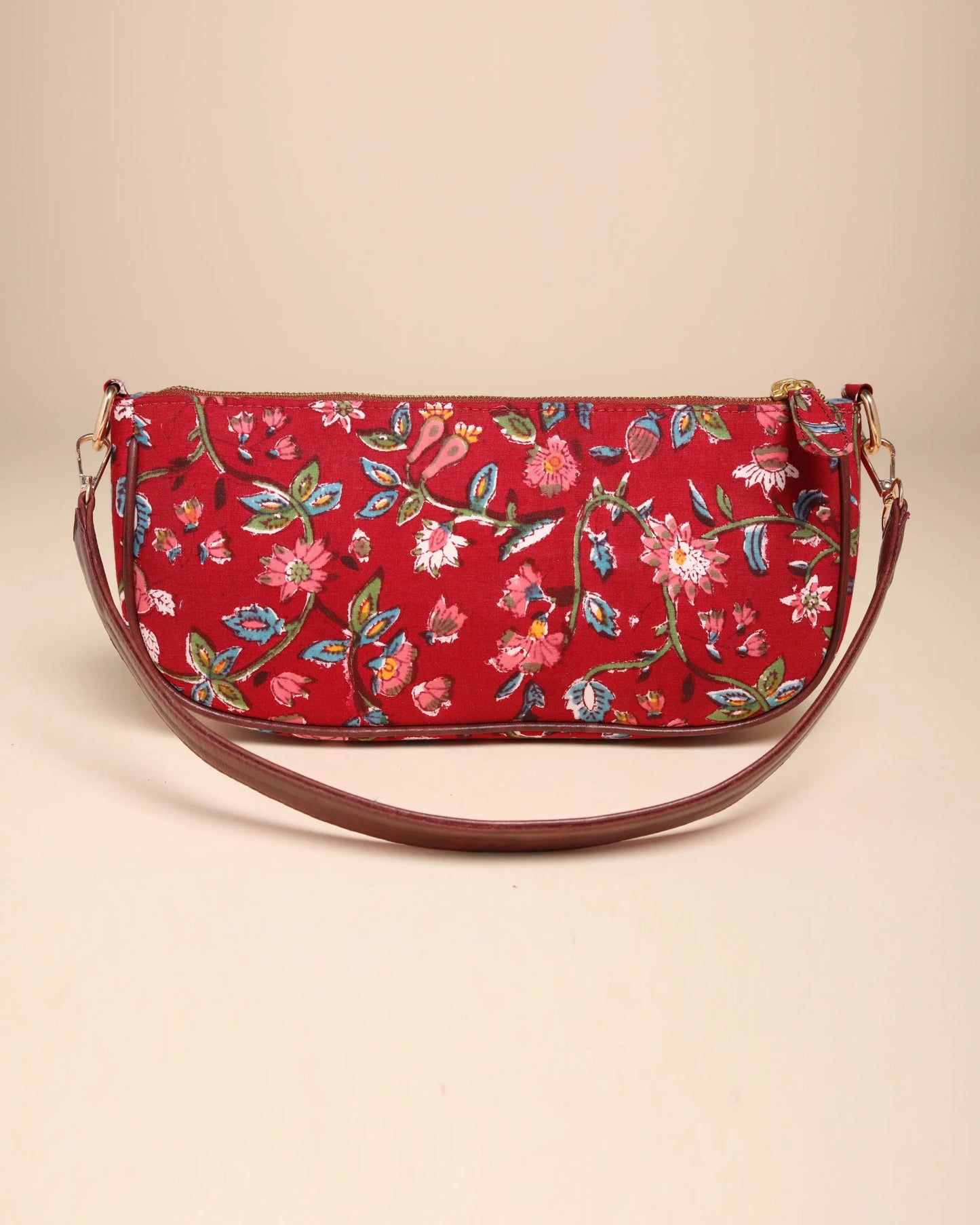 Imperial Red Cotton Blockprinted Mini Baguette Bag My Store